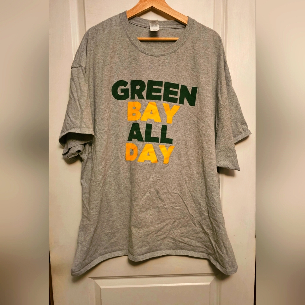 “Green Bay All Day” Packers T-Shirt, Gildan Heavy Cotton, Gray, Size 3XL